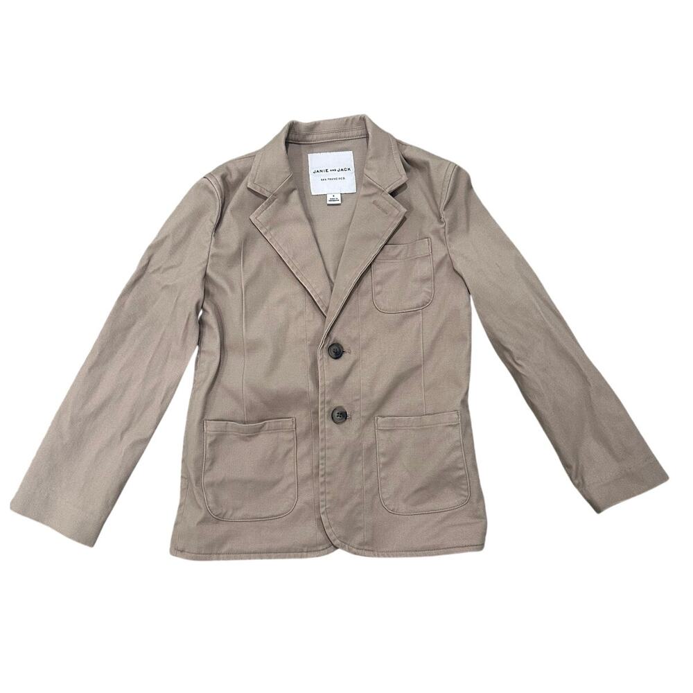 Janie and Jack Boys Sand Khaki Cotton Twill Blazer Jacket Preppy Size 6 EUC